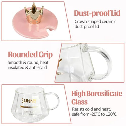 Pink Heated Mug Set with Glass Mug, Auto On/Off Coffee Warmer & Gift Box