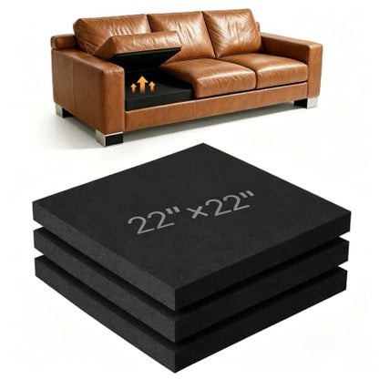 Black 22x22x2.4 Inch Couch Cushion Support Foam 45D for Sagging Sofas - 3 Pieces