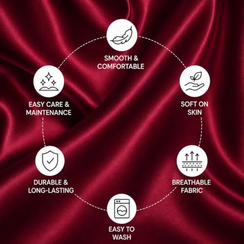 Queen Burgundy Satin Silk Fitted Sheet - 15 Inch Deep Pocket, All-around Elastic