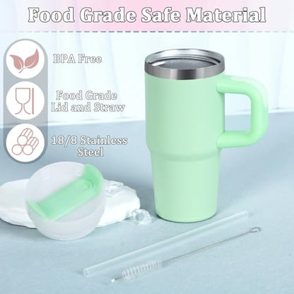 Kids 14 Oz Stainless Steel Insulated Tumbler with Handle & Straw - Light Green