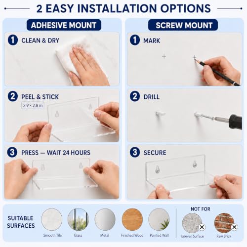 10 Pack Small Clear Acrylic Floating Wall Shelves for Display