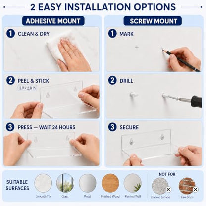10 Pack Small Clear Acrylic Floating Wall Shelves for Display