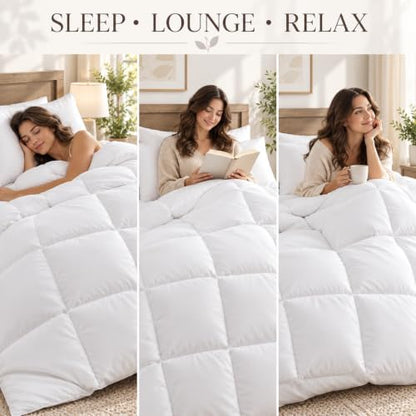 All Season Queen Size Breathable Comforter - Down Alternative Bedding, White 88x88 Inches