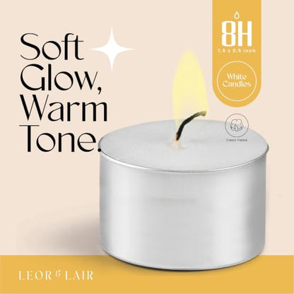 8 Hour Unscented White Tealight Candles - 100 Pack for Events & Home