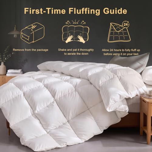 White King Goose Feather and Down Comforter Duvet Insert - 80% Goose Feather, 15% Down, 5% Fiber, 106" x 90"