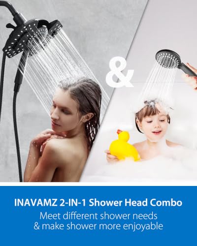 INAVAMZ 2-in-1 High Pressure Shower Head with Handheld, Large Black