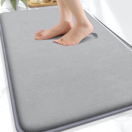 Grey Memory Foam Bath Mat 30x20 Inches - Super Soft Absorbent Bathroom Rug