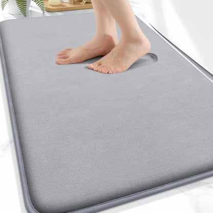 Grey Memory Foam Bath Mat 30x20 Inches - Super Soft Absorbent Bathroom Rug