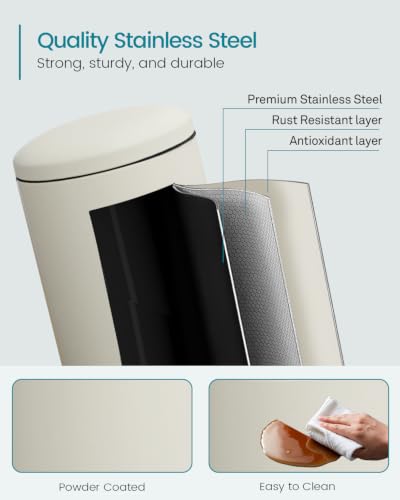 30L Pedal Trash Bin with Soft Close Lid and Removable Inner Bucket - Beige
