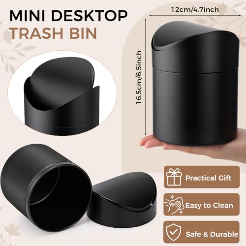 Black 4 Pack Tabletop Trash Cans with Lid & 24 Trash Bag Rolls - Compact & Durable
