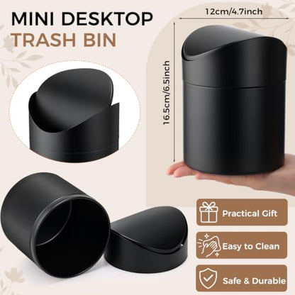 Black 4 Pack Tabletop Trash Cans with Lid & 24 Trash Bag Rolls - Compact & Durable