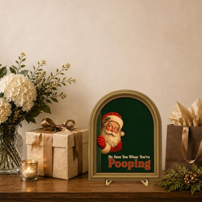 Christmas Santa Peeking Wall Art Sign - Rustic Holiday Decor - Variation 13