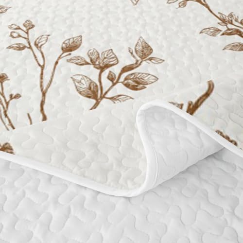 King Size Floral Quilt Set Beige Brown Boho Bedspread Coverlet - Erosebridal