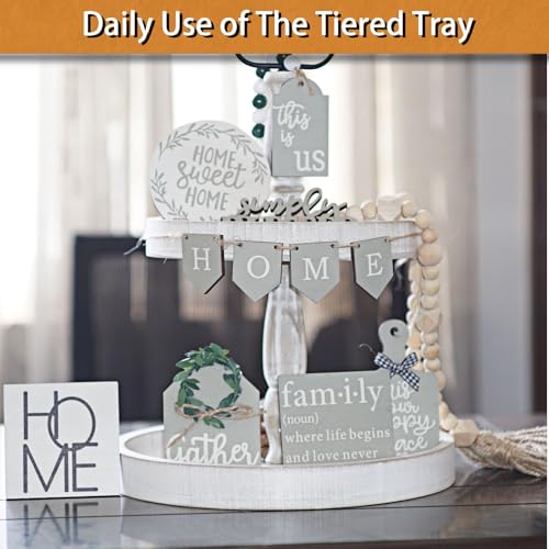 White 15.7-Inch Two Tiered Cupcake Stand Decorative Tray Farmhouse Home Decor