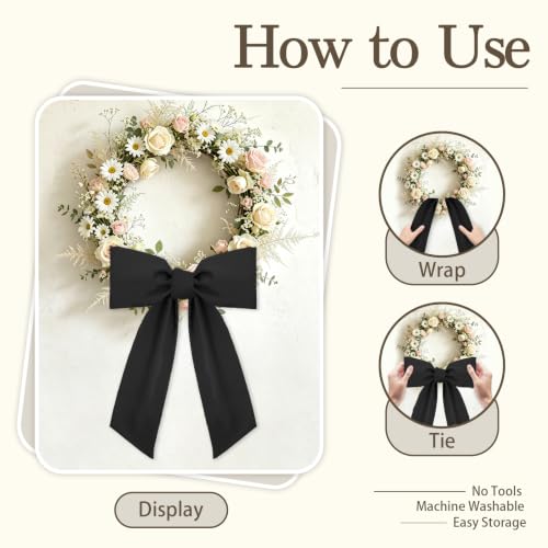 Black Wreath Sash for Front Door - 2 Pcs Embroidery Blank Polyester Twill