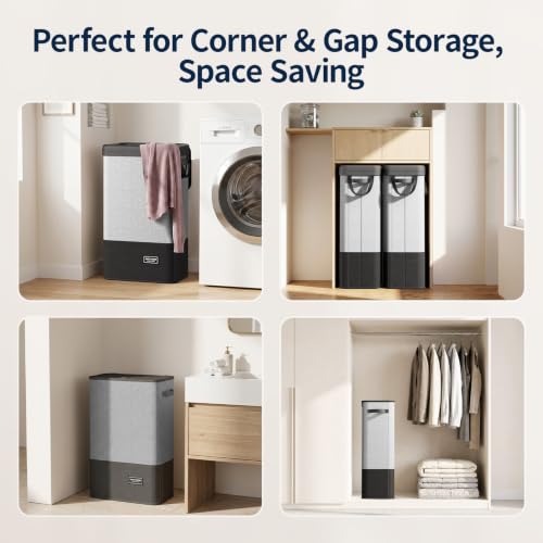 Slim Laundry Hamper with Lid - 75L Black & Gray Space Saver