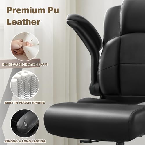 KWKSV Tall Office Drafting Chair with Flip-Up Armrests - Black