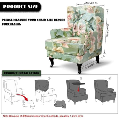 Green Hummingbird Slip Cover for Wing Back Chair 2 Piece Furniture Protector