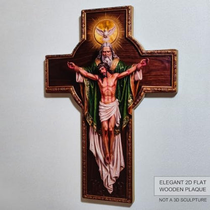 Green Holy Spirit Jesus Cross Wall Art - Wooden Religious Decor, Minimalist 2D Spiritual Gift