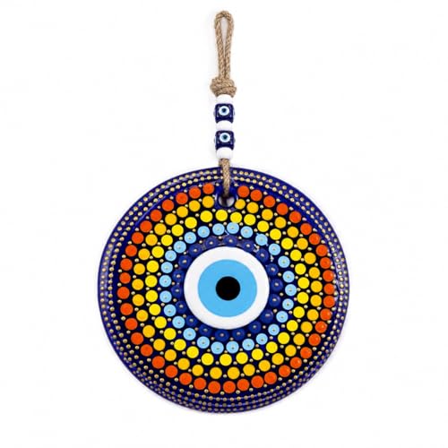 Hand Painted Evil Eye Wall Decor 22cm - Mandala Stained Glass Art