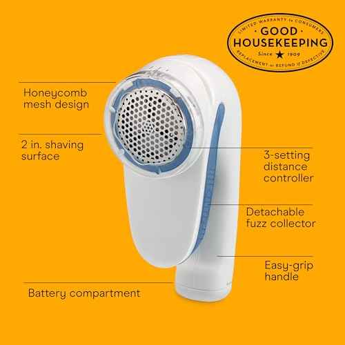 Conair Fabric Shaver and Lint Remover, Battery-Operated Portable Clothes Shaver with 3 Settings, Fuzz Remover for Sweaters, Clothing and Furniture, Large 2-Inch Shaving Head, White