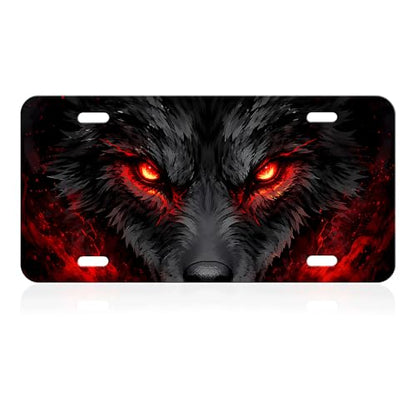Black Wolf Red Eyes Gothic Aluminum License Plate Decor 6x12 - Variation of THIS listing