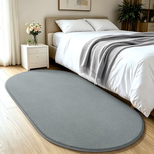 LOCHAS Oval Bedroom Rug 2.6x5.3 Feet Washable Grey Non-Slip Rug for Bedroom