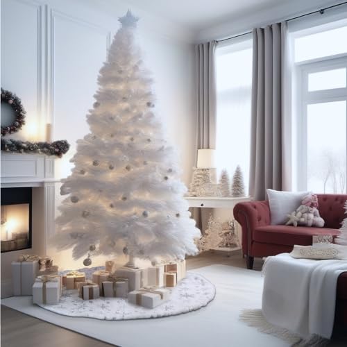 Christmas Tree Skirt 36 Inch Silver Snowflake Faux Fur Winter Decor - Fits Large Artificial Trees