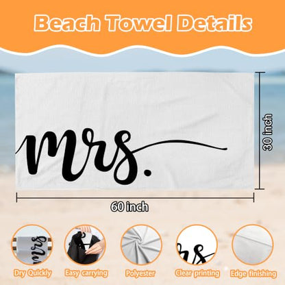 Mr and Mrs Beach Towel Set of 2 - Black White Lightweight 30x60 in for Couple