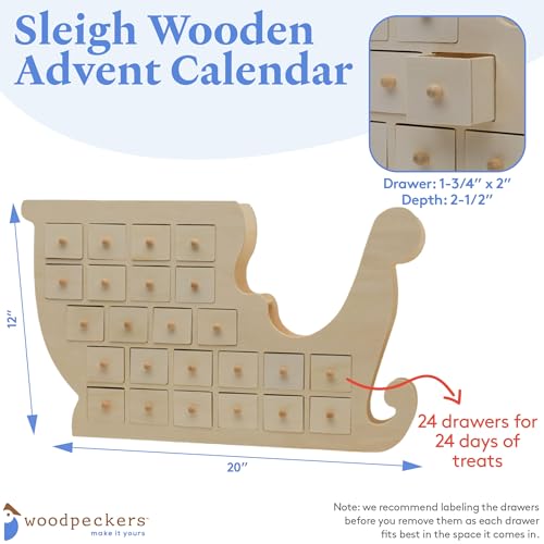 Sleigh Wooden Advent Calendar 12x20 Inch - Holiday Craft Decor, Variation of THIS listing