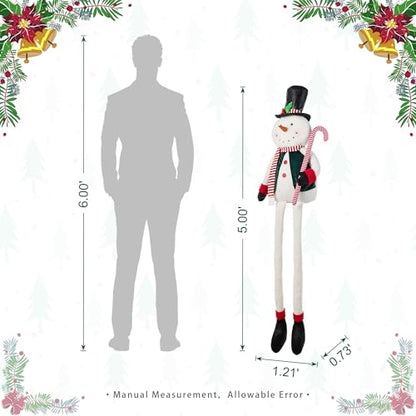 Snowman Christmas Decoration - 60 Inch Tall Fabric Holiday Ornaments with Dangle Legs