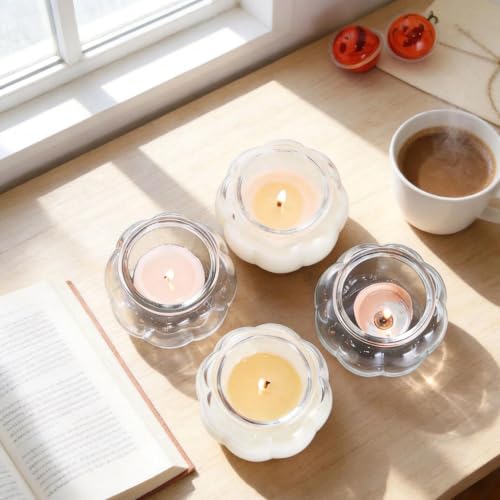 Clear Glass Candle Jars with Airtight Bamboo Lids - 4 Pack