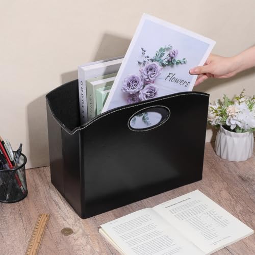 Foldable PU Leather Magazine Holder with Handles - Document Organizer for Office & Home