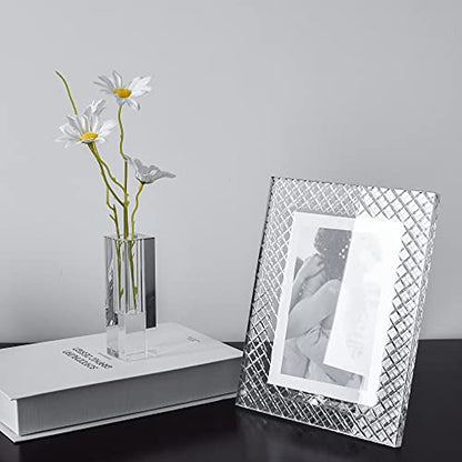 kitCom 5x7 Inch Crystal Wedding Photo Frame with Embossed Design – Keepsake Tabletop Display, Clear Gift Box