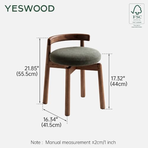Ash Wood Low-Back Vanity Stool, Walnut Green – Variation of THIS listing