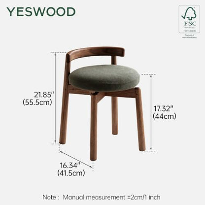 Ash Wood Low-Back Vanity Stool, Walnut Green – Variation of THIS listing
