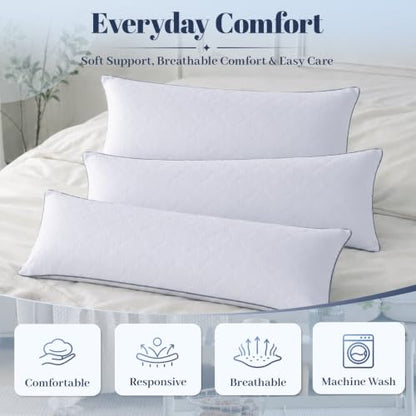 White Memory Foam Pillow Insert 14x36 Inch with Diamond Quilted Cover - Versatile Lumbar Cushion