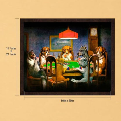 Dogs Playing Poker Wall Art Canvas Framed - Brown, 16x20 Inches