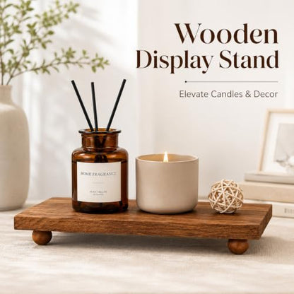 Wood Pedestal Stand for Kitchen Counter 11.81 x 7.0 x 1.5 Inches - Rustic Wooden Display Tray