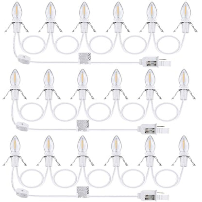 3-Pack LED Light Cord with 6 Bulbs for Christmas Village & Halloween Decor
