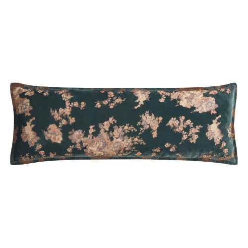 HiEnd Accents Josephine Floral Long Lumbar Pillow - Teal Peach 14x36 inch