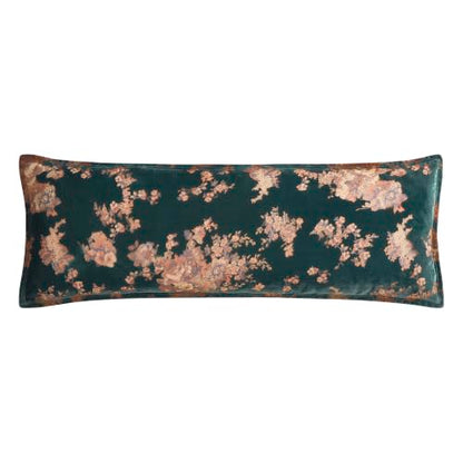 HiEnd Accents Josephine Floral Long Lumbar Pillow - Teal Peach 14x36 inch