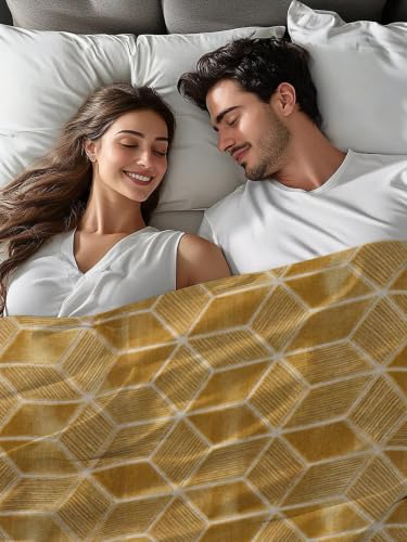 Queen Size Flat Sheet Only - Retro Brown Geometric Rhombus Bed Topper, Soft Microfiber Breathable Bedding, Hotel Luxury Style, Variation: Gold, Honey, Amber, Tan