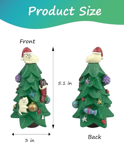 Mini Resin Christmas Tree with Cat Figurines - 5.1 Inch Green Decoration for Cat Lovers
