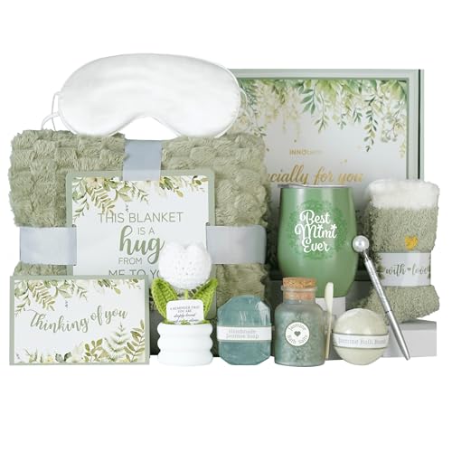 Self-Care Gift Basket for Grandma with Spa Items, Cozy Blanket & Keepsake