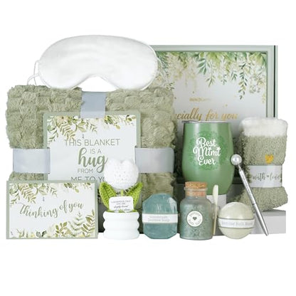 Self-Care Gift Basket for Grandma with Spa Items, Cozy Blanket & Keepsake