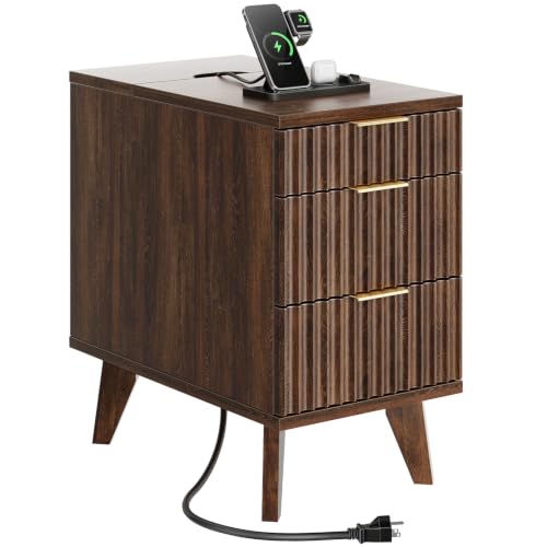 13'' W Fluted Narrow End Table with 3 Drawers - Dark Walnut (Variation of THIS listing)