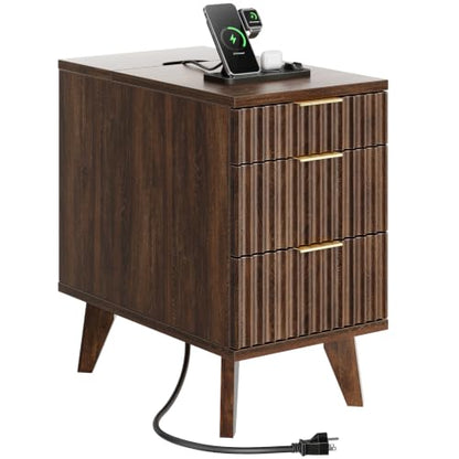 13'' W Fluted Narrow End Table with 3 Drawers - Dark Walnut (Variation of THIS listing)