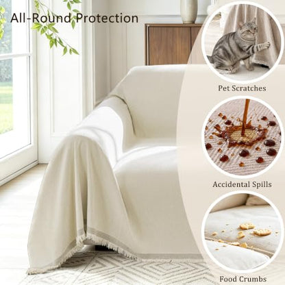 Waterproof Oversized Couch Cover for Dogs 91 x 150 Inches - Washable & Water-Repellent Chenille Sofa Protector with Herringbone Design