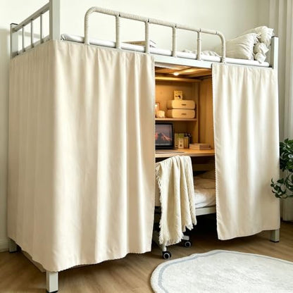 Magnetic Bunk Bed Curtains for Bottom Frame - Beige Privacy Canopy